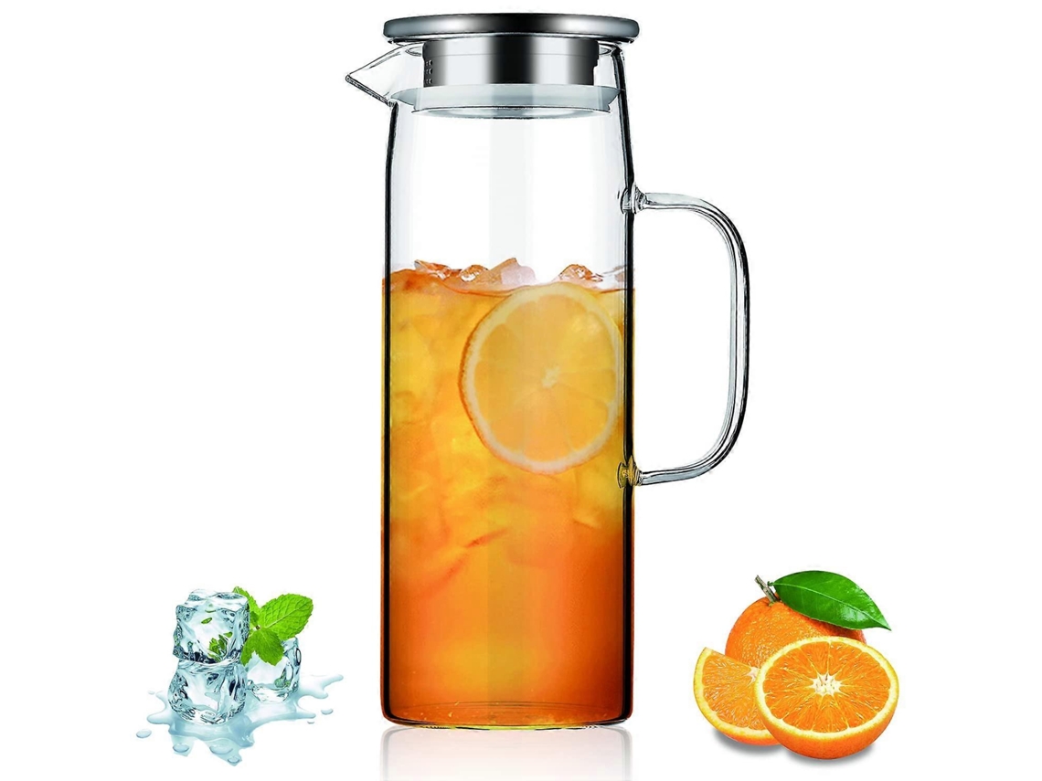 Jarra De Vidro De 1500ml Com Tampa, Jarra Transparente De Borosilicato Para Bebidas Quentes E Frias, Bico Anti-gotejamento.