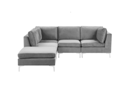 Sofá Esquinero (d) Con Otomana Beliani Evja De Terciopelo Gris 235x150x84
