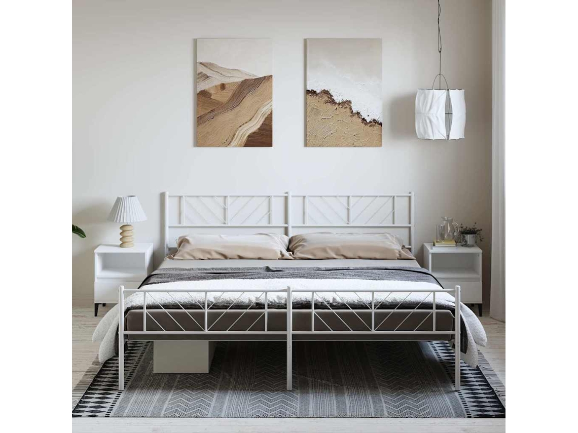 Vidaxl Estrutura De Cama Com Cabeceira E Pés 193x203 Cm Metal Branco