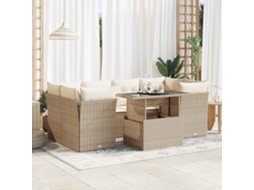Vidaxl 7 Pcs Conjunto De Sofás P/ Jardim Com Almofadões Vime Pe Bege