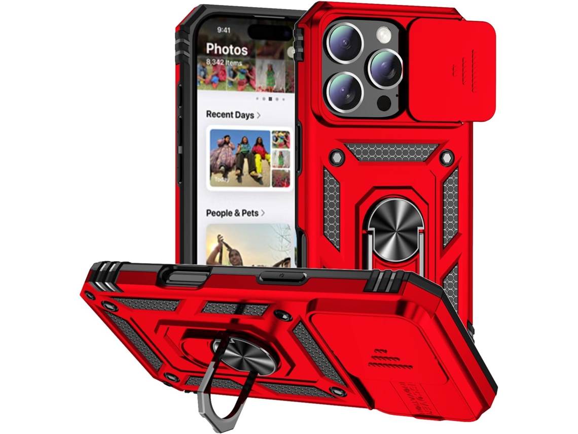 Capa magnética AEUZWR compatível com iPhone 16 Pro com protetor de câmera, suporte integrado e resistente a impactos (vermelha)