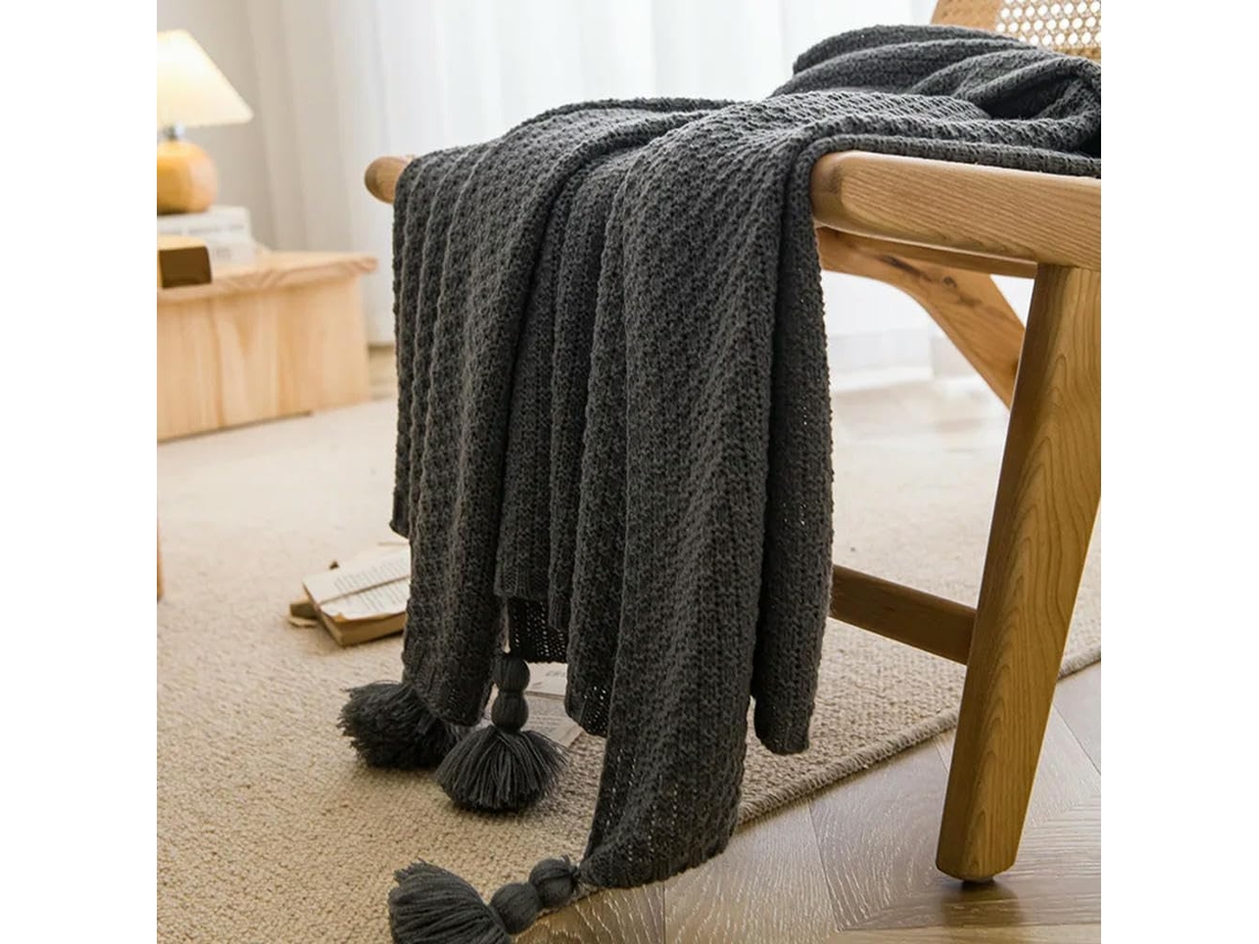 Mantas Nórdicas para Cama Sofá Colcha de Tricô Grosso Manta com Pompom Waffle Lisa em Relevo, Macio, Quente, I