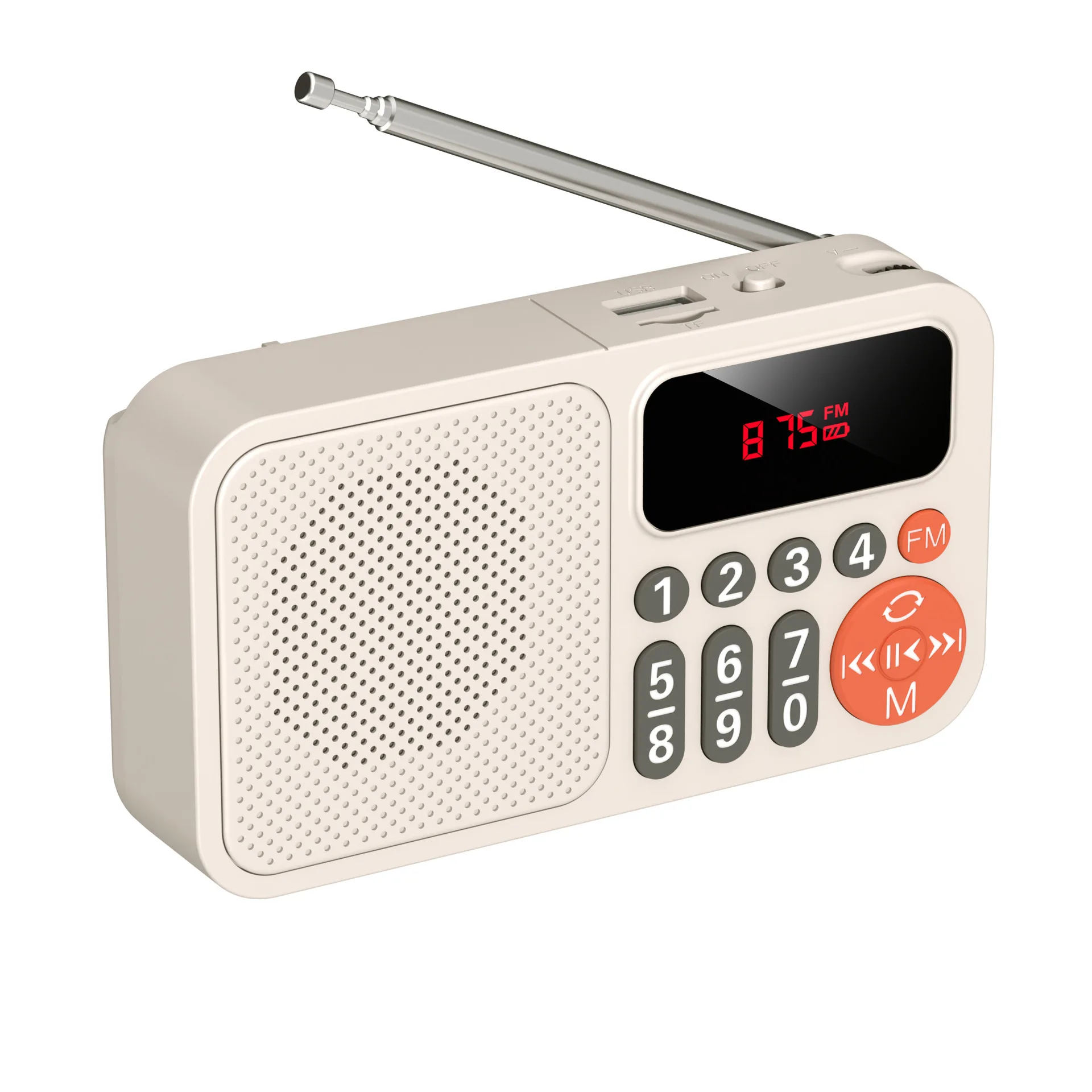 Mini Rádio FM Recarregável, Usb, TF, MP3, Bluetooth, Led, MDUG (branco) | MDUG