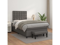 Vidaxl Cama Com Molas/colchão 120x200 Cm Couro Artificial Cinzento