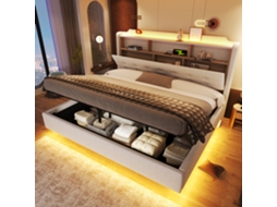 Cama Estofada Linho Bege 180x200 Cm