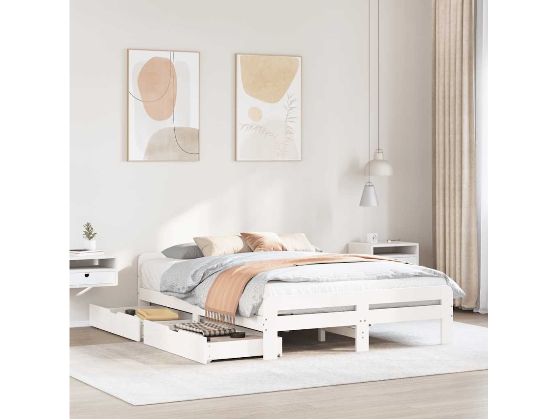 Vidaxl Cama Sem Colchão 150x200 Cm Madeira De Pinho Maciça Branco