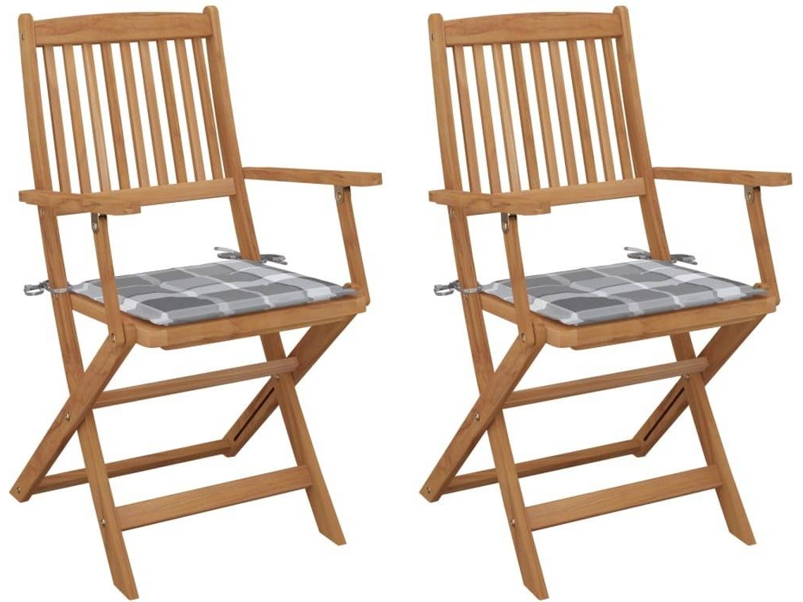 vidaXL Cadeiras de jardim dobráveis c/ almofadões 2 pcs acácia maciça