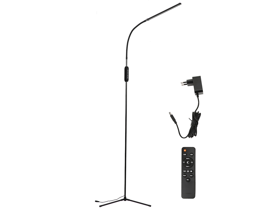 Lâmpada de Chão Moderna Led 12w Controle Remoto, 3‑pernas Ajustável, Brilho e Cor Preto | S/MARCA