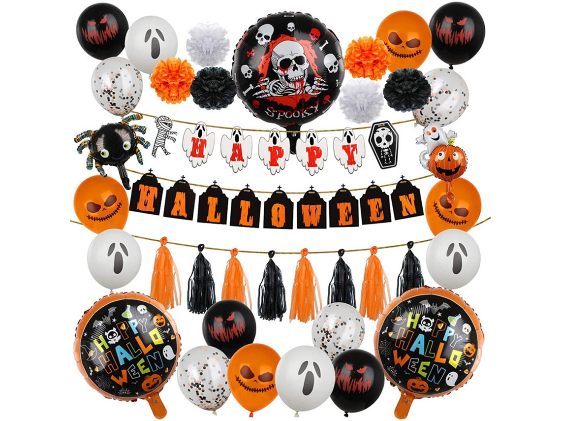 Conjunto De Decoração De Halloween Com Esqueleto E Balões