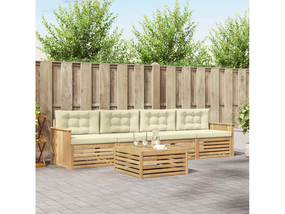 Vidaxl Conjunto De Sofás Para Exterior 5 Unid. Branco E Creme
