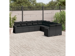 Vidaxl 10 Pcs Conjunto Sofás De Jardim C/ Almofadões Vime Pe Preto