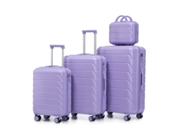 Conjunto De Malas Abs De 4 Peças De 14", 19", 24" E 28" Com Alças Laterais, Ganchos E Fechadura Integrada Em Azul E Roxo.