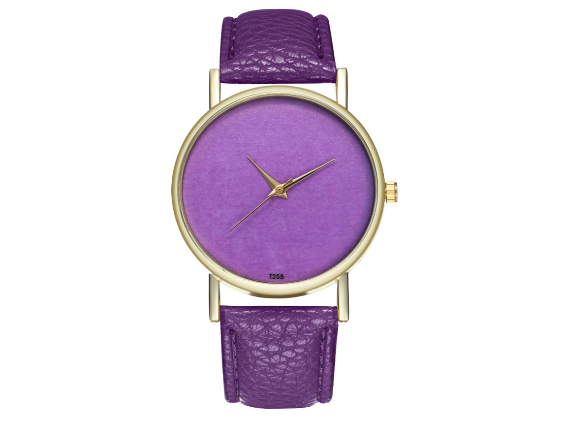 Relógio de pulso analógico de quartzo com mostrador redondo e design moderno (roxo)