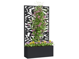 Vaso Retangular Grande Com Treliça E Painel De Privacidade, 61 X 23 X 113 Cm, Preto