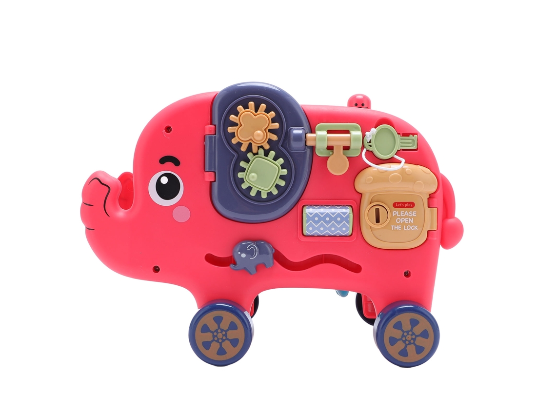 Primerox brinquedo Educativo Multifuncional Elefante de Desenho Animado com Encaixe de Formas e Trilhos Vermelho