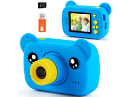Câmera Infantil Para Menino Com Design De Urso Azul 8mp 1080p Com Ecrã Lcd 2.0 Para Crianças 3 10 Anos Com Cartão De 8gb