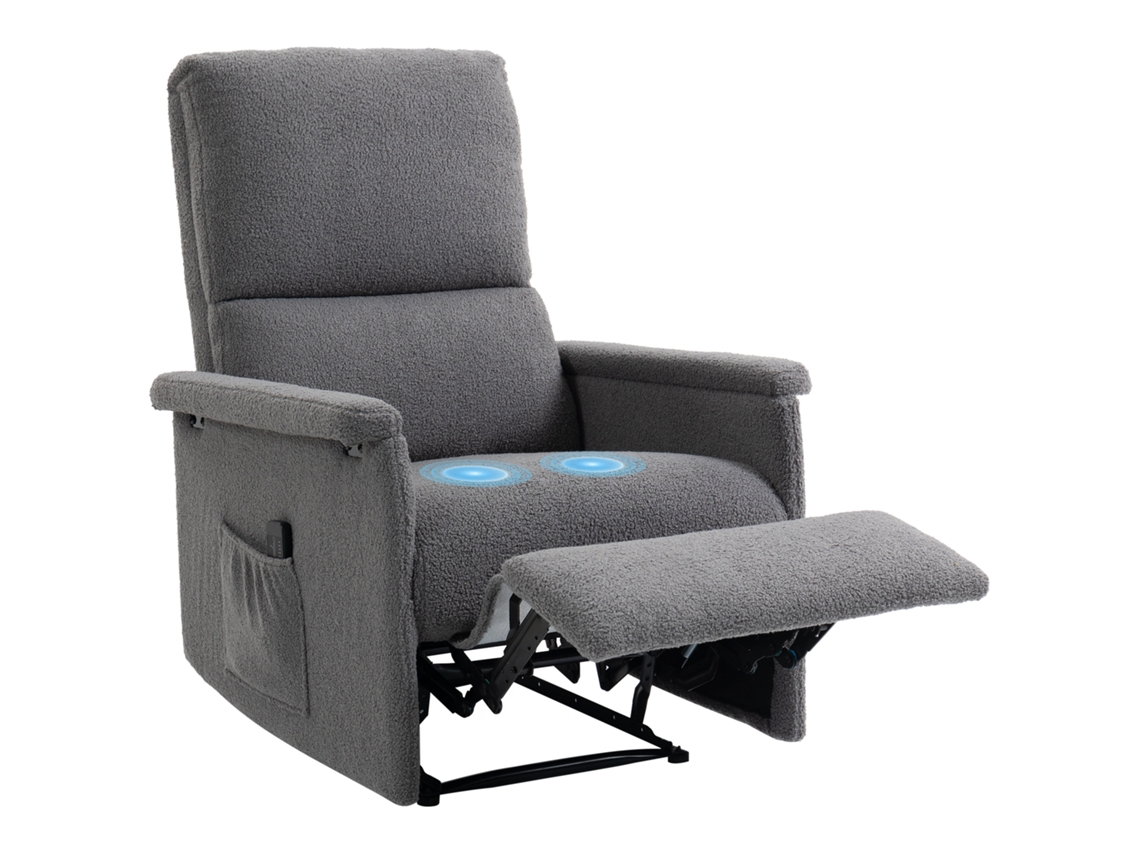 Poltrona De Massagem Reclinável, Estilo Espreguiçadeira, Encosto Ajustável, Assento Amplo, Com Apoio Para Os Pés, Dimensões: 69x84x99 Cm, Cinza.