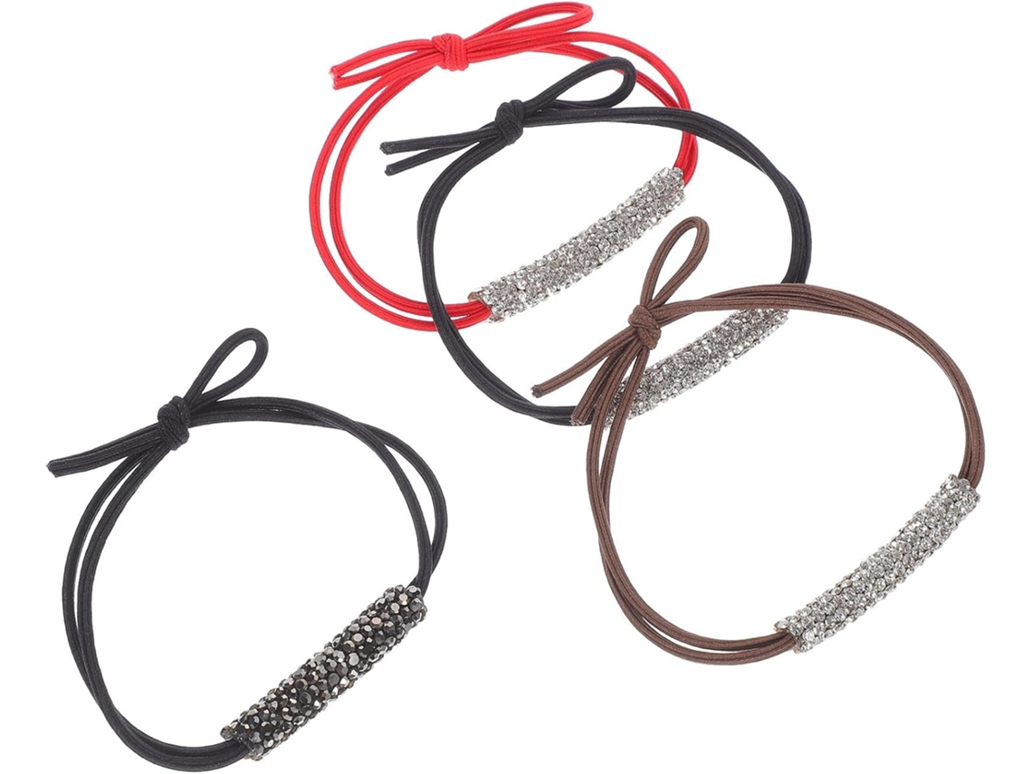 Elásticos de cabelo com strass, 4 unidades, elásticos e com fixação segura.