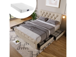 Cama 140x200 Natural 4 Gavetas Encosto Chesterfield VOLTEDGE
