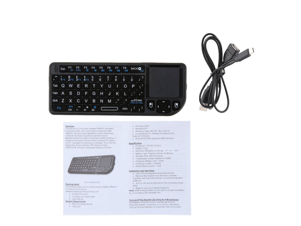 Teclado Sem Fio 2.4g Portátil Rii® Mini X1 Com Touchpad Mouse Para Pc E Smart Tv Preto