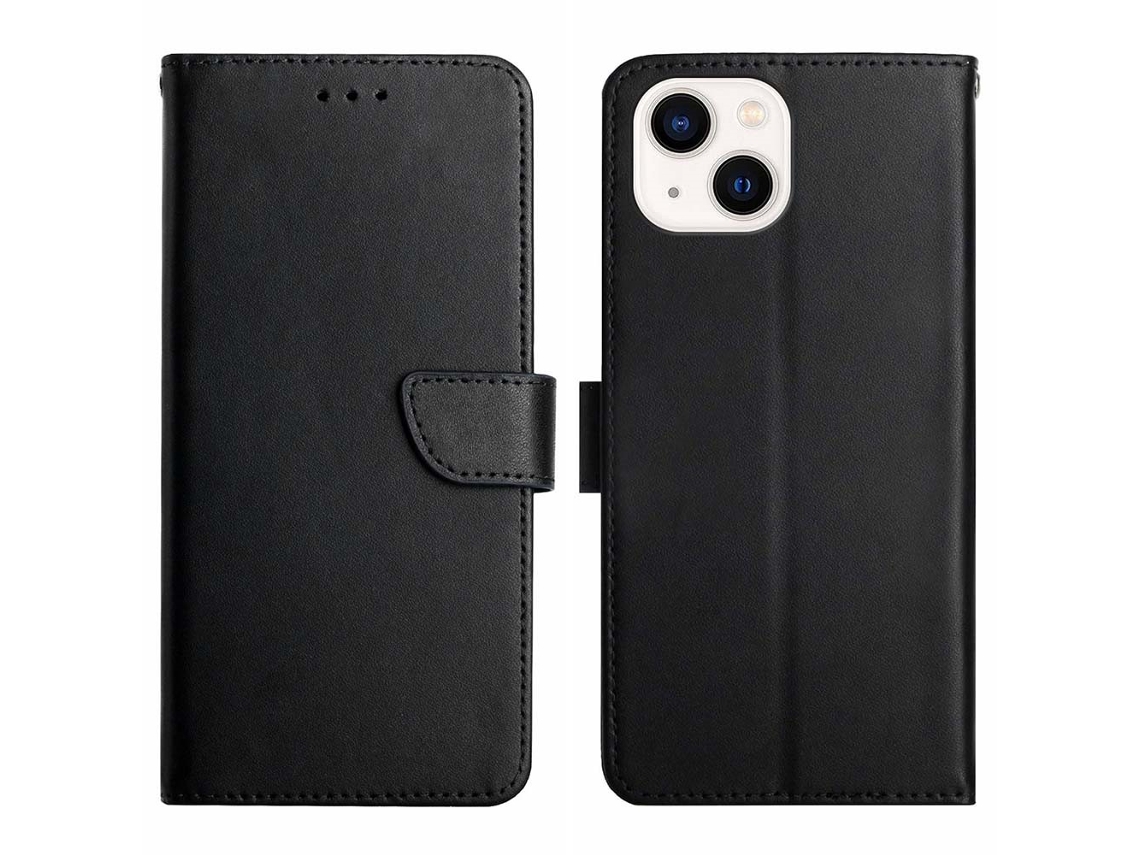 Capa Em Couro Genuíno Textura Nappa, Com Porta-cartões Para Apple Iphone 15 - Preto