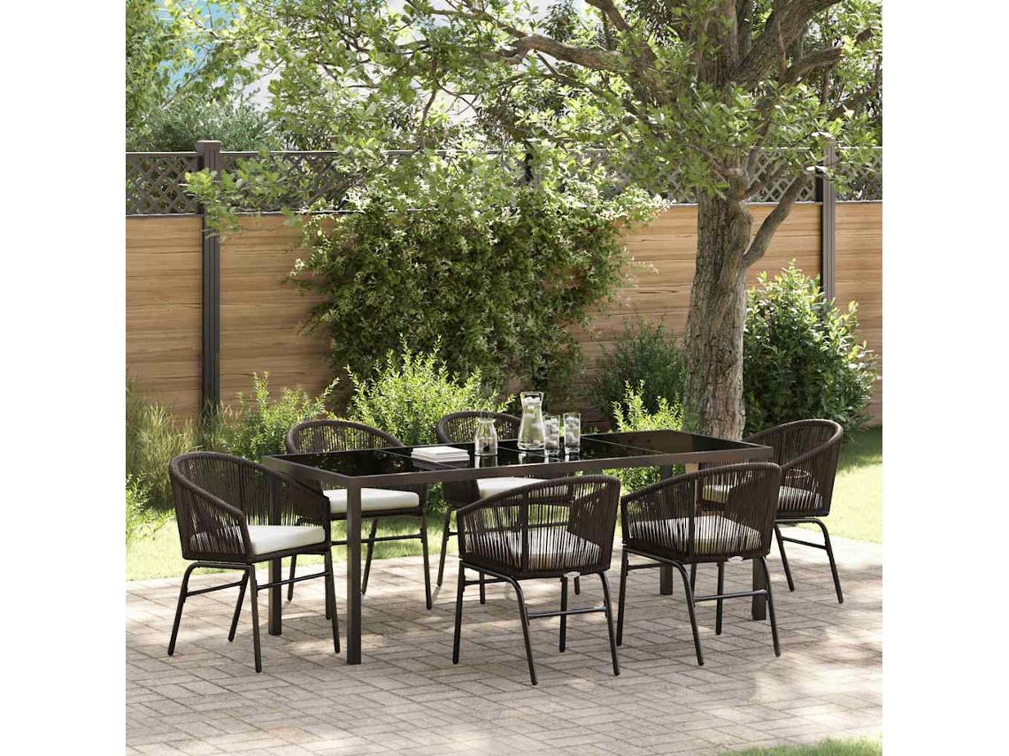 Vidaxl Conjunto De Jantar Para Jardim 7 Unid. Castanho