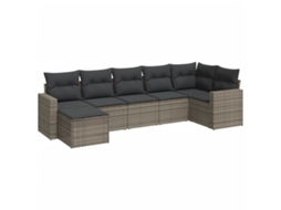 Conjunto de 7 Sofás para Jardim com Almofadões Vime Pe Cinzento MAISON EXCLUSIVE (7 pcs)