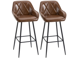 Conjunto de 2 bancos altos estofados, pés de aço, apoio de pés, 50x47,5x102,5cm Marrom | S/MARCA