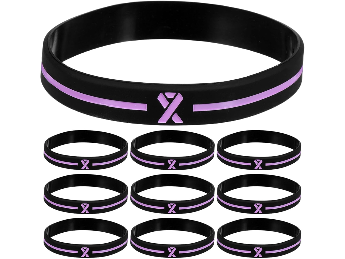 Conjunto de 30 pulseiras de silicone para conscientização sobre o câncer.