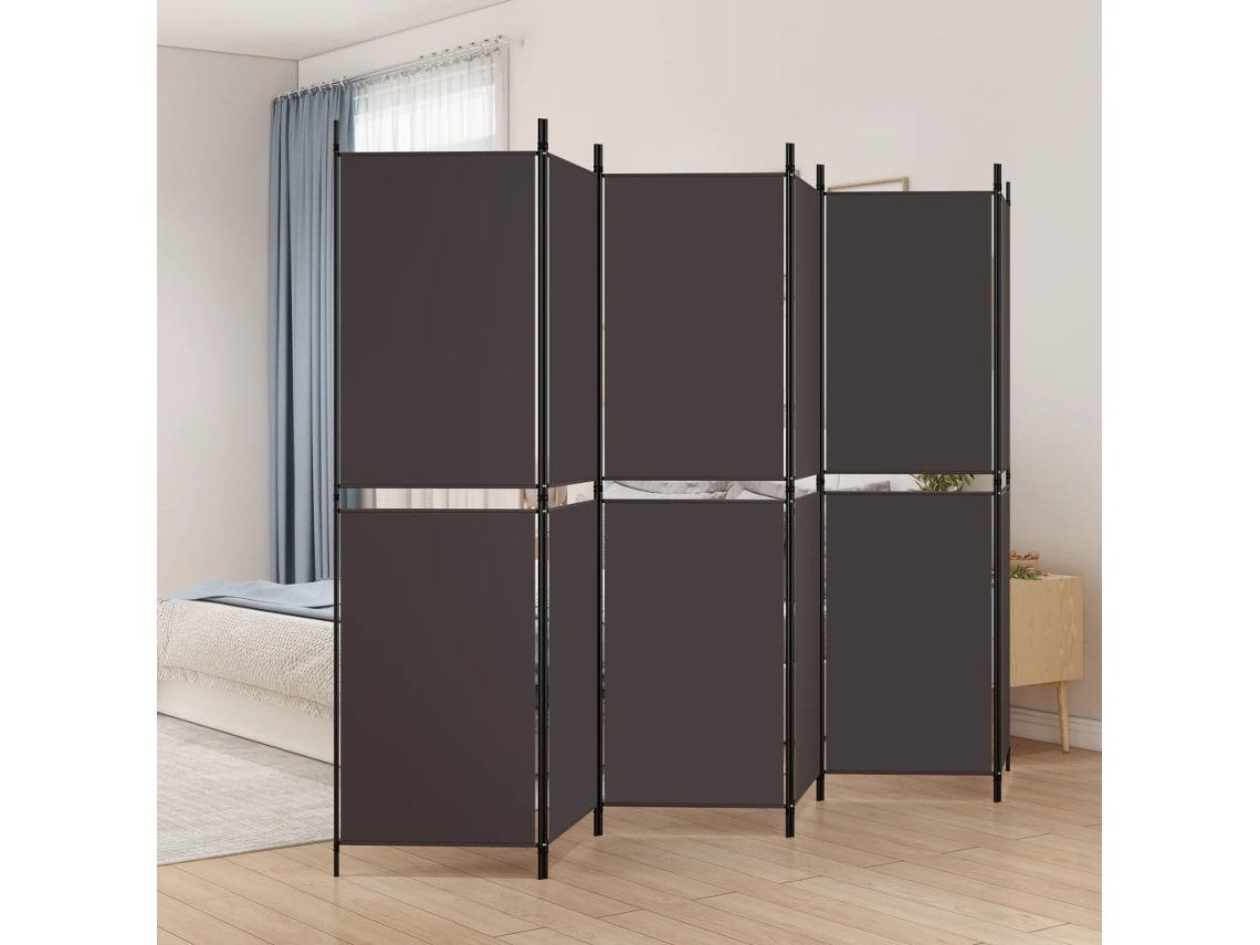 Vidaxl Biombo/divisória Com 6 Painéis 300x180 Cm Tecido Castanho