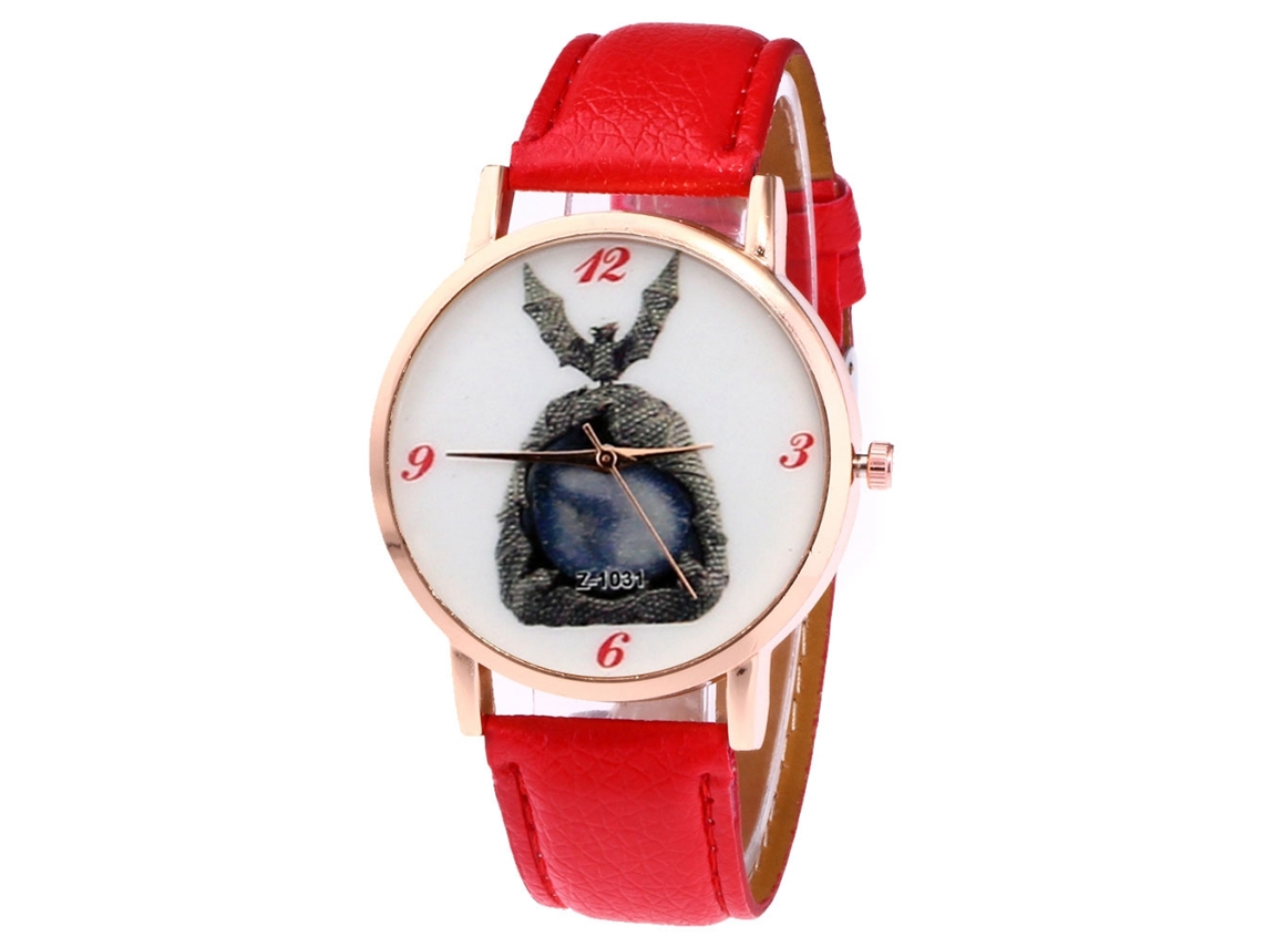 Relógio de quartzo unissex com pulseira de couro PU, mostrador vermelho Batman, Zhoulianfa