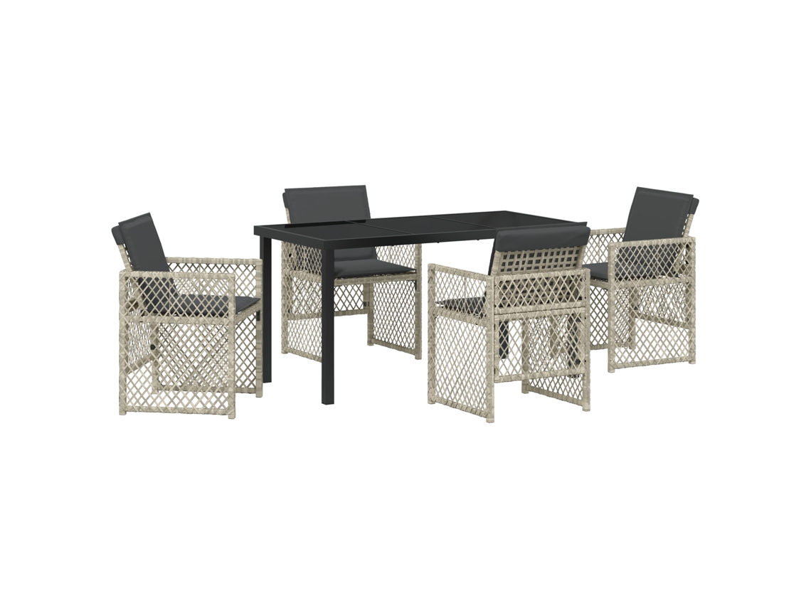 Conjunto 5 De Jantar Para Jardim Com Almofadas Vidaxl Cinza-claro Rattan Poliéster