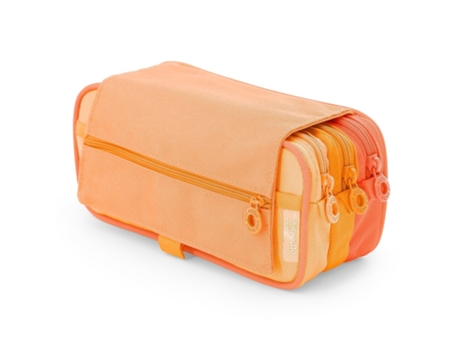 Estojo triplo com três zíperes, caixa de escritório laranja pastel blush