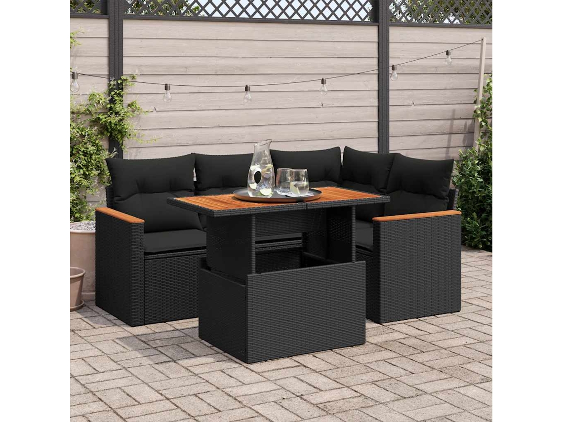 Vidaxl 5 Pcs Conjunto Sofás De Jardim Com Almofadões Acácia E Vime Pe