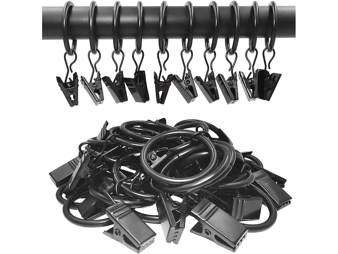 Conjunto De 40 Argolas Para Cortina Com Clipe De Metal, Resistentes, Em Aço Inoxidável, Compatíveis Com Varão De Cortina