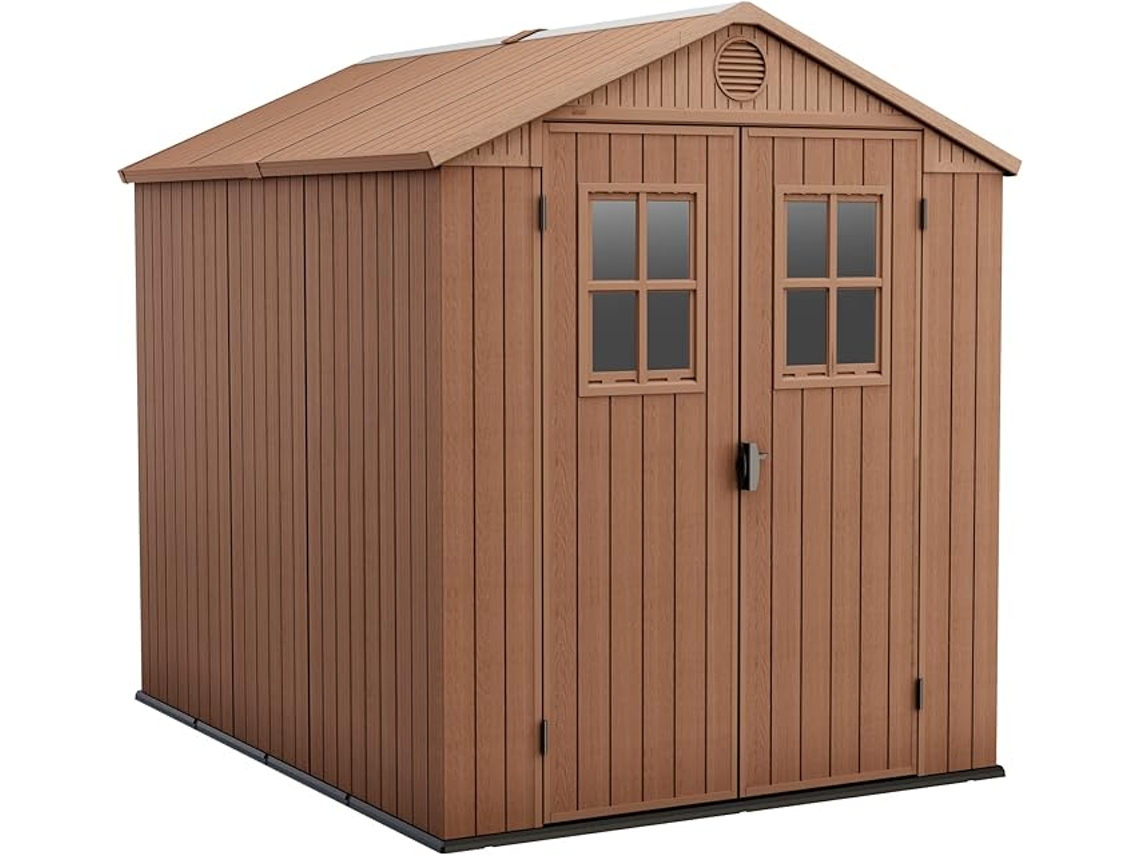 KETER Casa de Jardim Darwin 6x8 ao ar livre abrigo de armazenamento exterior organização aço metal resina efeito madeira 190x244x221 WxDxH cm
