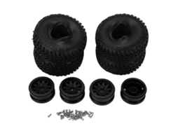 Conjunto de 4 pneus de borracha com rodas de plástico para carros RC Crawler em escala 1/10, de alto desempenho e universais, na cor preta.