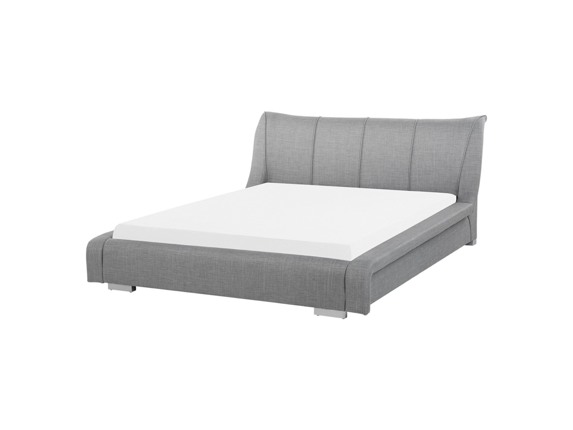 Cama de Casal BELIANI Nantes de Tecido Cinzento Claro 160x200