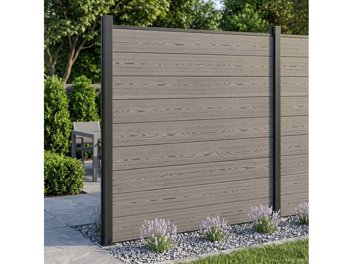 Vidaxl Conjunto De Cercas 7 Pcs 1218 X 186 Cm Wpc E Alumínio Cinzento