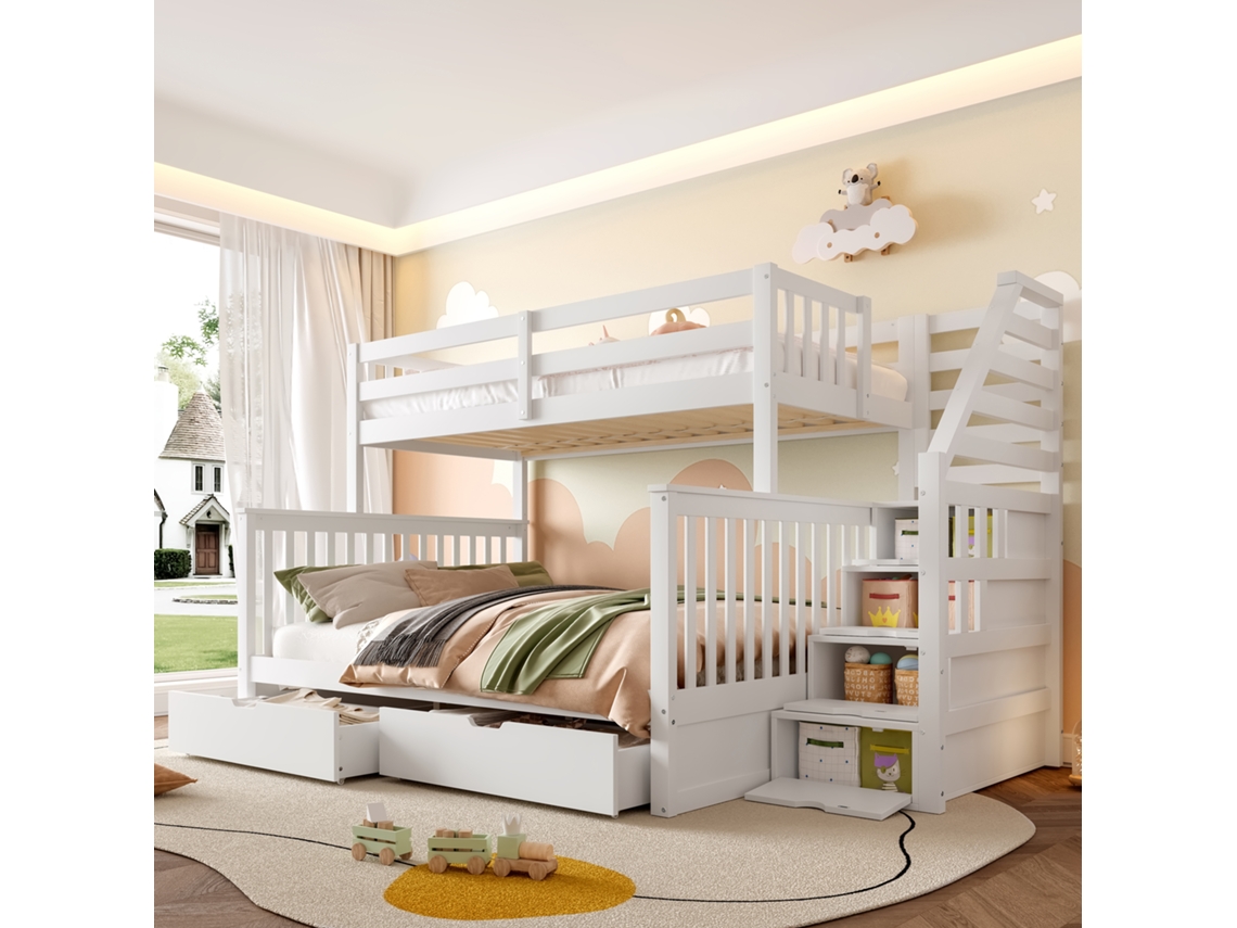 Cama De Loft 90x200/140x200 Com Gavetas E Armazenamento Branca Sem Colchão