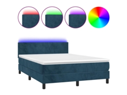 Cama Box Spring com Colchão e Led Veludo Azul Escuro MAISON EXCLUSIVE (140x200 cm)