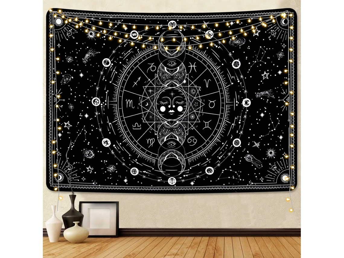 Decoração Psicodélica de Parede com Sol e Lua, Abstrata e Celestial BRILVIBERA