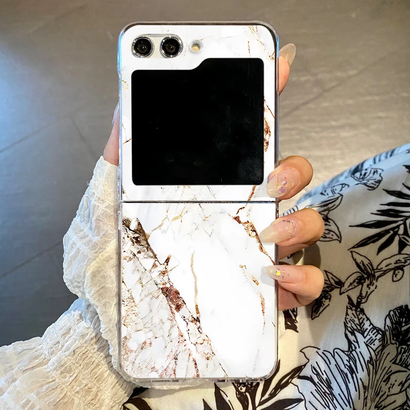 (a646) Capa Para Celular Galaxy Z Flip7 Com Estampa De Mármore