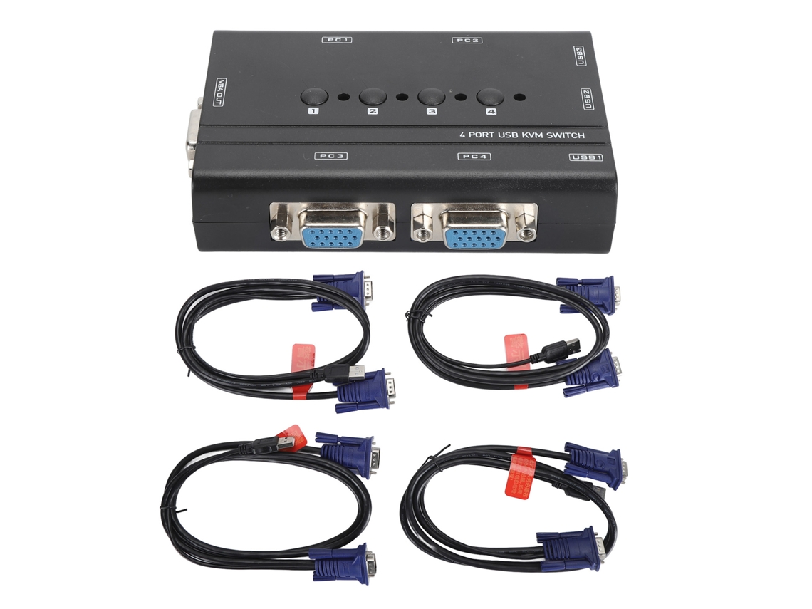 Switch Kvm Usb Vga 4 Portas Seletor Para Compartilhar 1 Display 3 Dispositivos Usb Teclado Mouse Impressora