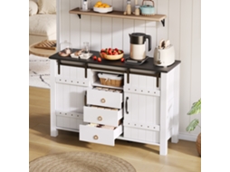 Armário Buffet Branco 120cm, Portas Deslizantes, 3 Gavetas, Rústico Madeira Para Café.-hm