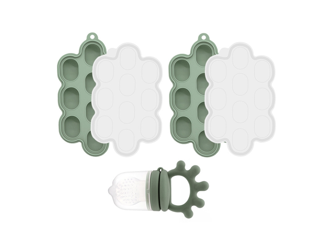 Conjunto Alimentador Bebé EIFSON 6+ Meses com Molde Picolé Silicone Macio (verde Militar)