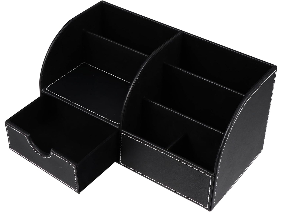 Organizador Multifuncional de Canetas em Couro Pu Preto para Escritório e Escola, Compacto Decorativo, Ideal G