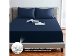 Lençol De Baixo Em Viscose De Bambu, 400 Fiospara Quem Sente Calor Ao Dormir E Transpira À Noite,bolso De 30 Cmking78*80“ Azul Escuro Hexinyigjly