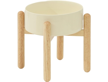 Ceramic Raised Dog Bowl With Stand For Medium And Large Breed Dog Dish Pet Food And Water Bowl Beijiyi (single Bowl With Stand Cream, 21cm)