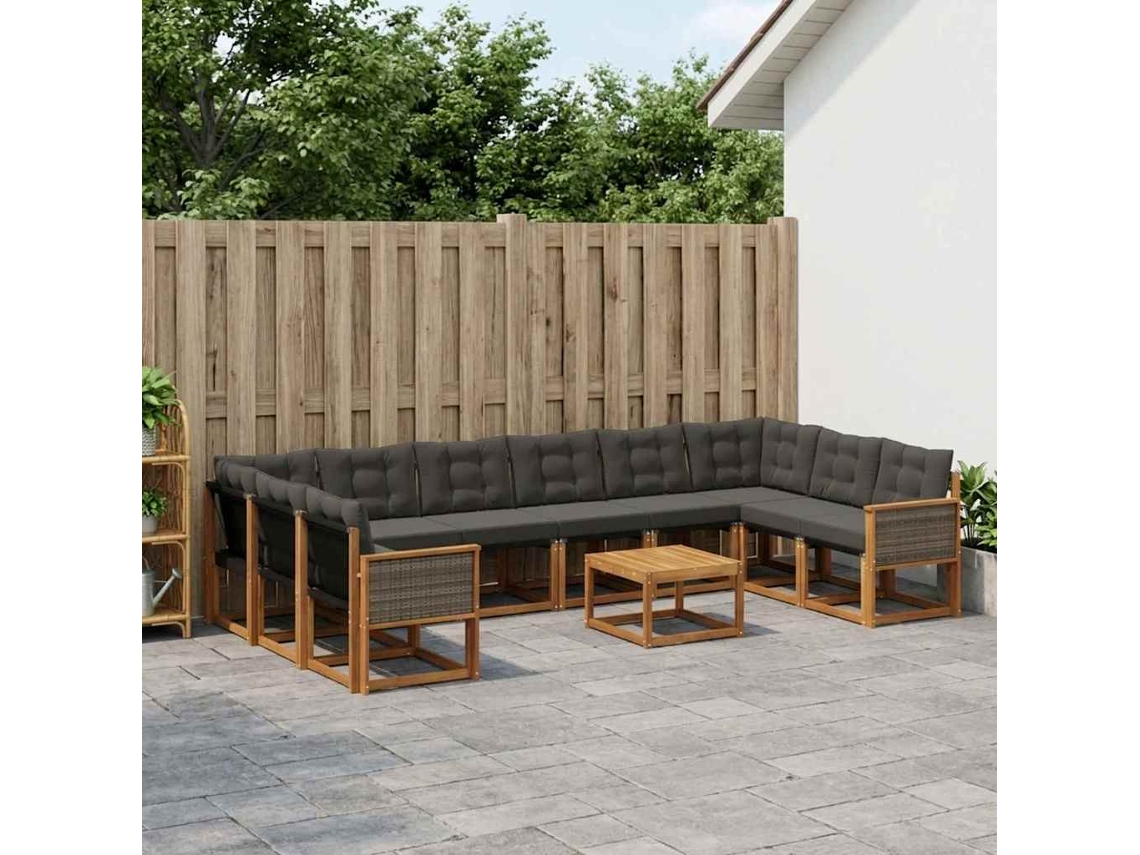 Vidaxl Conjunto De Sofás Para Exterior 11 Pcs Natural E Preto